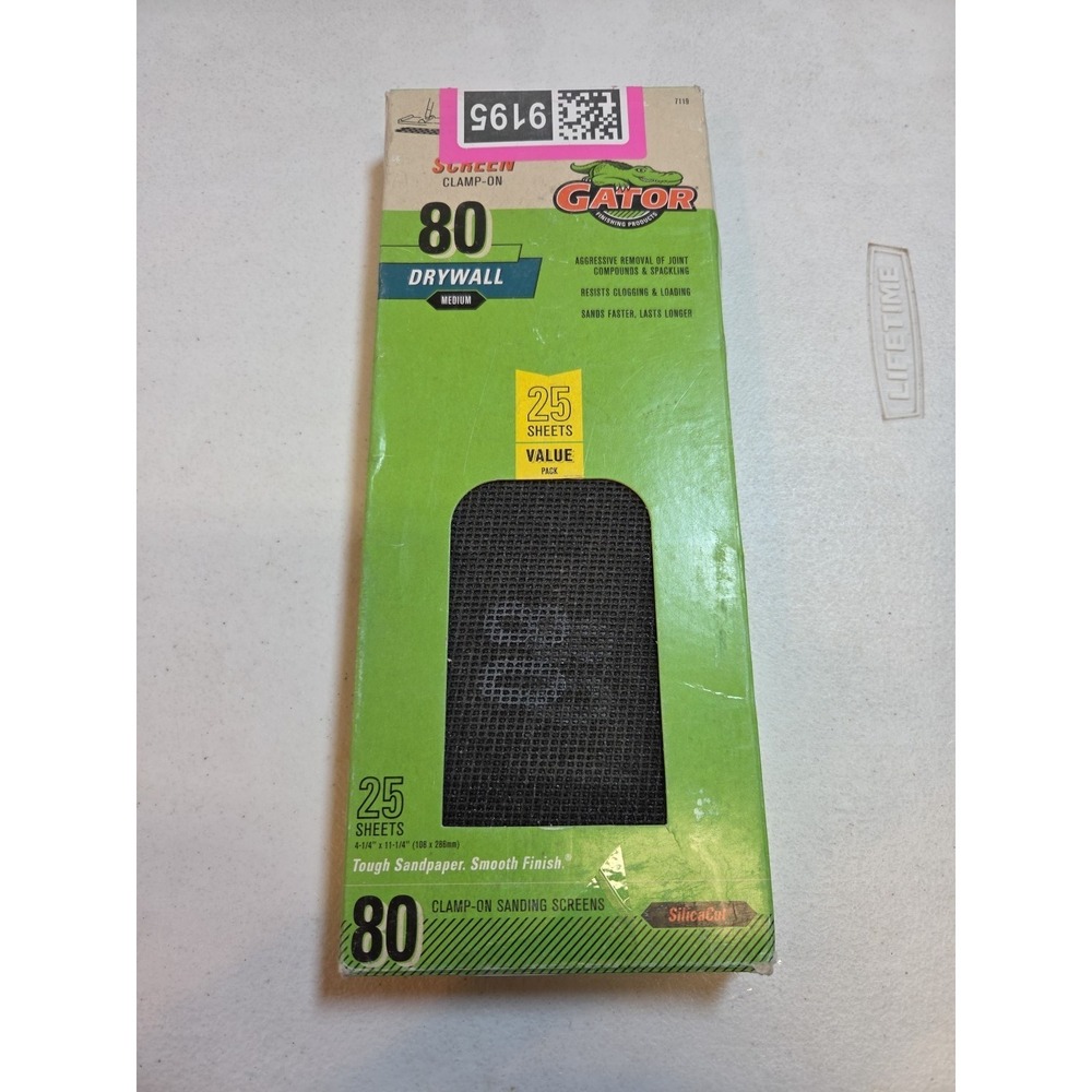 Gator Drywall Sandpaper 25 Screen Sheets each 4.25" W x 11.25" L 80-Grit‎
